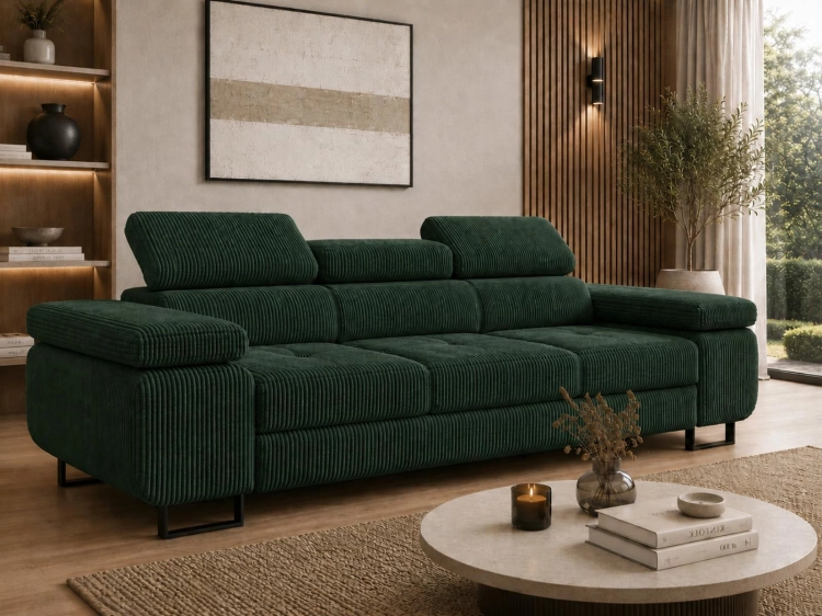 Miękka zielona sofa do dużego mieszkania TOSCANO