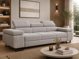 Szara sofa do salonu tapicerowana tkaniną sztruks TOSCANO