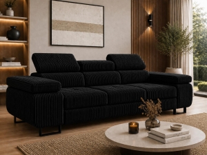 Czarna sofa do salonu w loftowym stylu sztruks TOSCANO