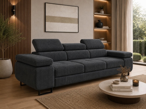 Designerska grafitowa sofa trzyosobowa do salonu TOSCANO
