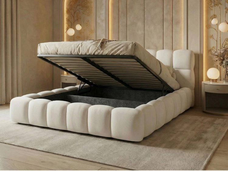 Eleganckie białe łóżko tapicerowane BUBBLE III SLIM