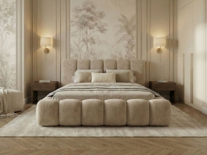 Beżowe designerskie łóżko do sypialni velvet HERME SLIM
