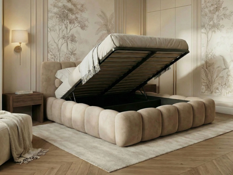 Beżowe designerskie łóżko do sypialni velvet HERME SLIM