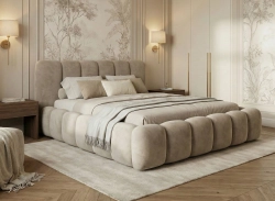 Beżowe designerskie łóżko do sypialni velvet HERME SLIM