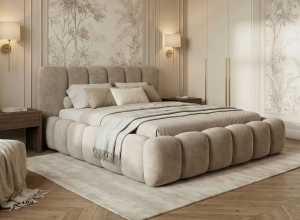 Beżowe designerskie łóżko do sypialni velvet HERME SLIM