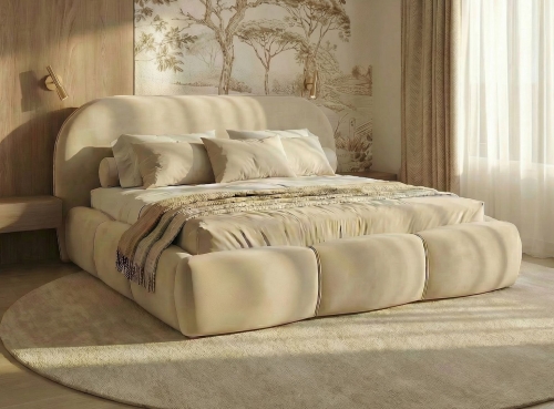 Miękkie łóżko tapicerowane do sypialni velvet beż ALTO