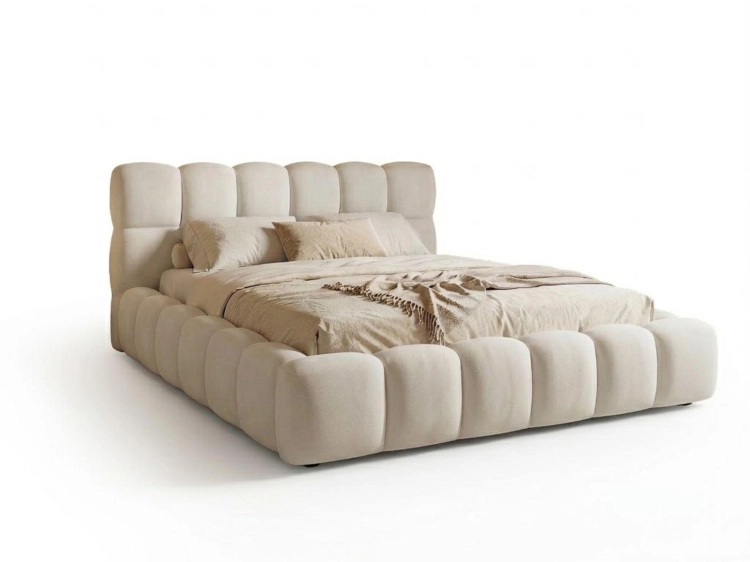 Eleganckie białe łóżko tapicerowane BUBBLE III SLIM