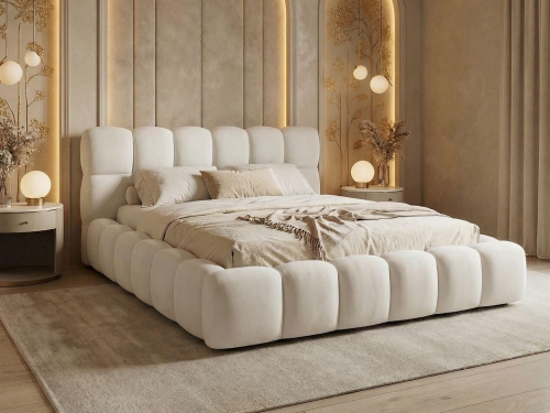 Eleganckie białe łóżko tapicerowane BUBBLE III SLIM