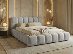 Eleganckie szare łóżko z wysokim zagłówkiem BUBBLE III SLIM