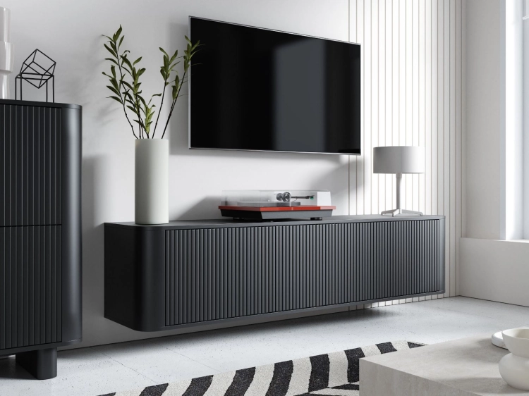 Elegancka szafka pod telewizor czarna 180cm wisząca VIKA