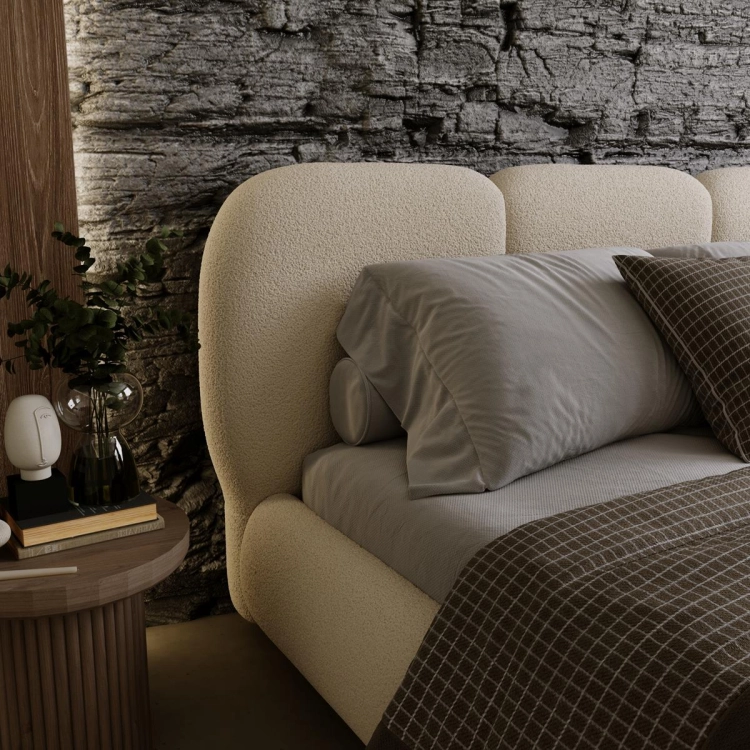 Czarne łóżko tapicerowane w stylu loft boucle COSE