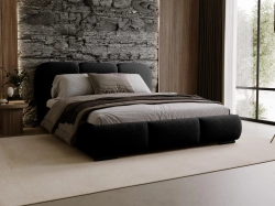 Czarne łóżko tapicerowane w stylu loft boucle COSE 