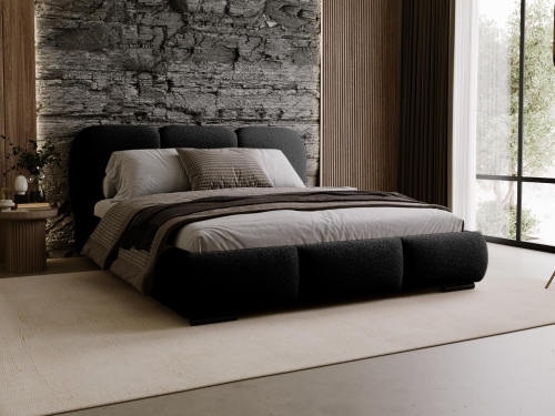 Czarne łóżko tapicerowane w stylu loft boucle COSE