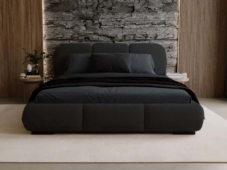 Czarne łóżko tapicerowane w stylu loft boucle COSE