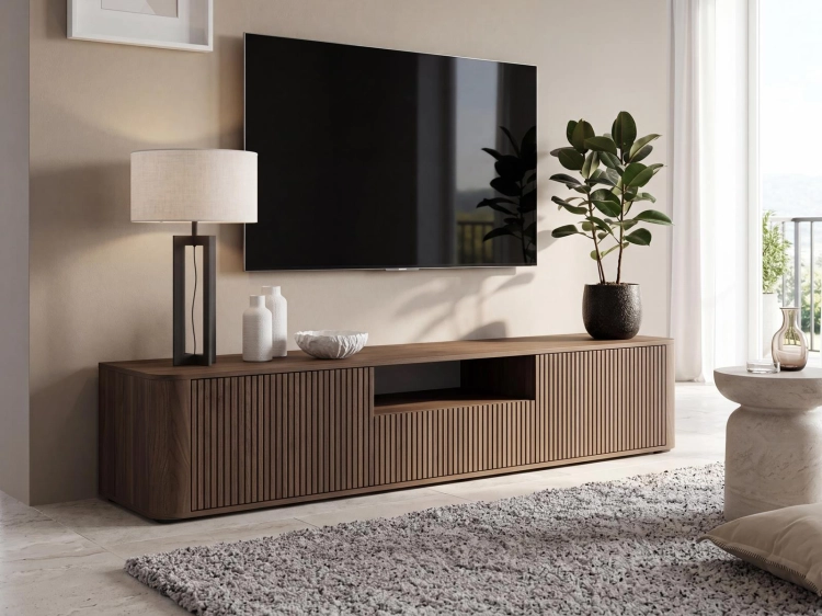 Orzechowa szafka RTV w stylu japandi 200cm NEGRO