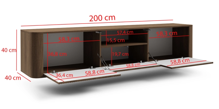 Orzechowa szafka RTV w stylu japandi 200cm NEGRO