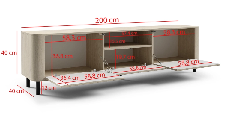 Modna szafka pod telewizor do salonu 200cm dąb cremona NEGRO