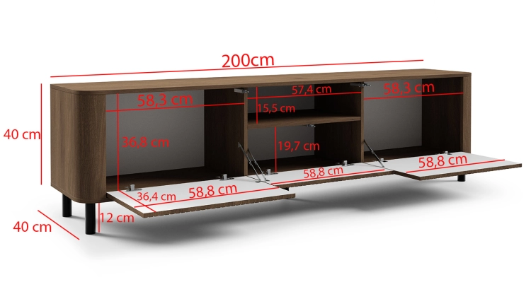 Szafka pod telewizor do dużego salonu 200cm orzech NEGRO