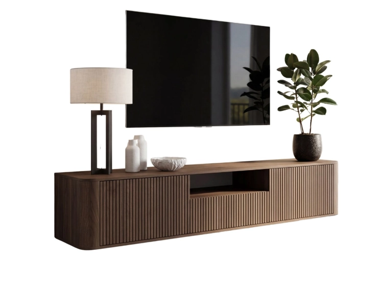 Orzechowa szafka RTV w stylu japandi 200cm NEGRO