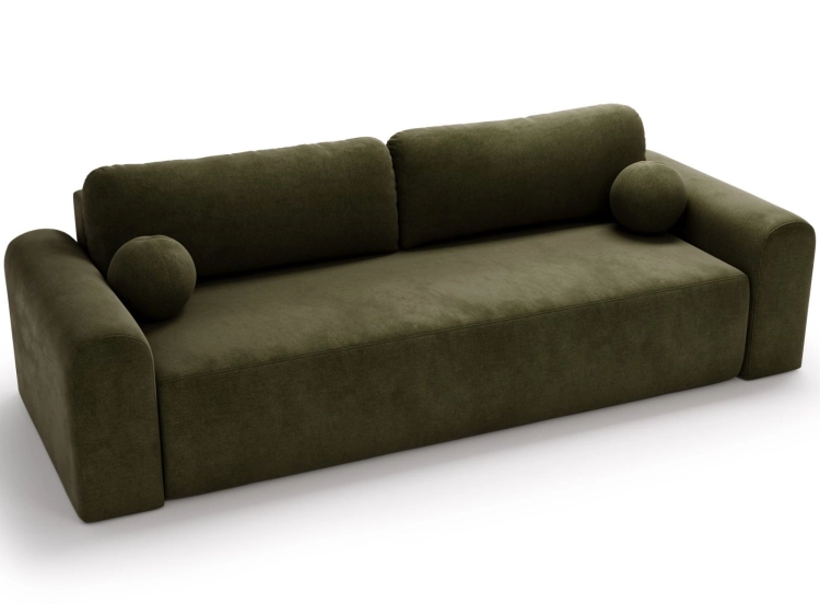 Oliwkowa sofa do salonu tkanina welur AURA