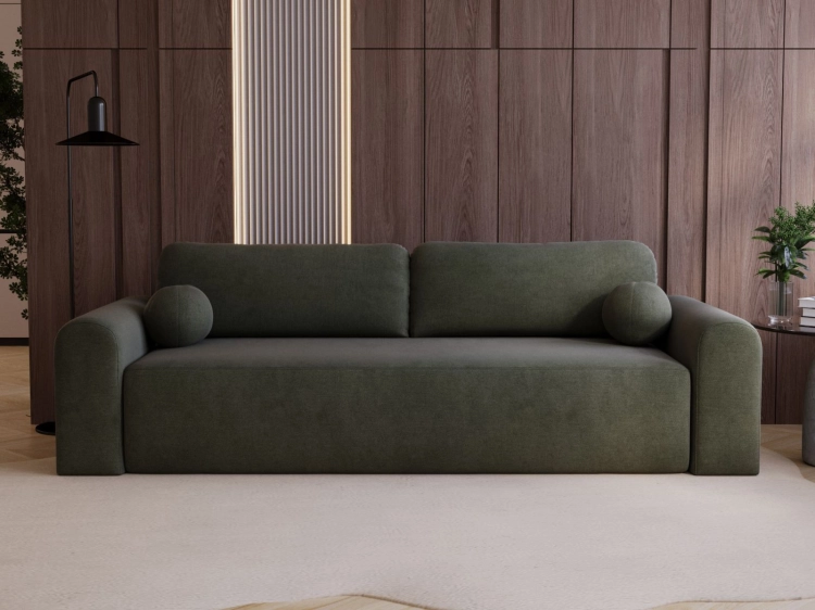 Oliwkowa sofa do salonu tkanina welur AURA