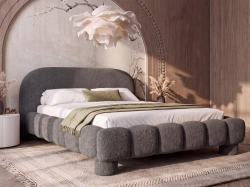 Designerskie łóżko tapicerowane tkaniną baranek DANTE GRAFIT