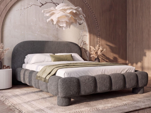 Designerskie łóżko tapicerowane tkaniną baranek DANTE GRAFIT