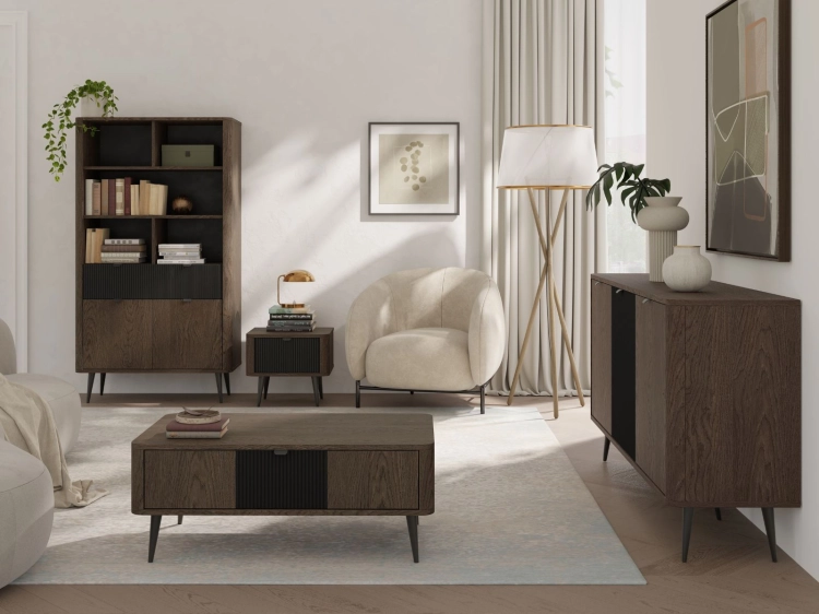 Szeroka orzechowa komoda z 6 szufladami BARI