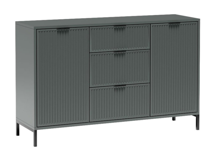 Ryflowana komoda do salonu z szufladami VIVAS ZIELONY