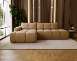 Sofa narożna do salonu z przeszyciami beż boucle FRANCO