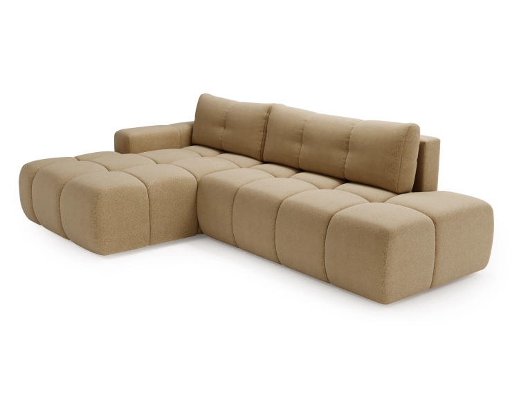 Sofa narożna do salonu z przeszyciami beż boucle FRANCO
