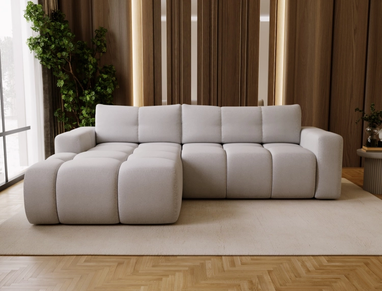Elegancki szary narożnik tapicerowany tkaniną boucle RIMINI