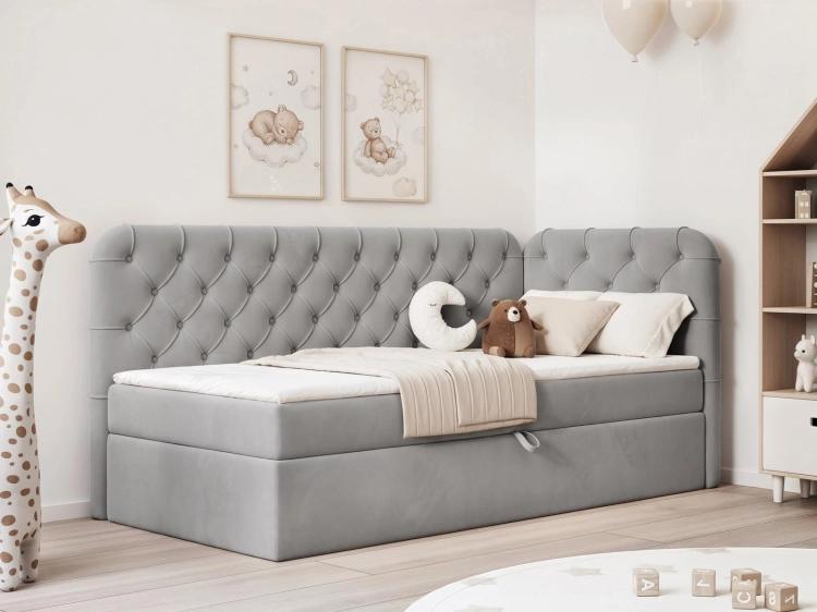 Designerskie szare łóżko z dekoracyjnymi przeszyciami LOU