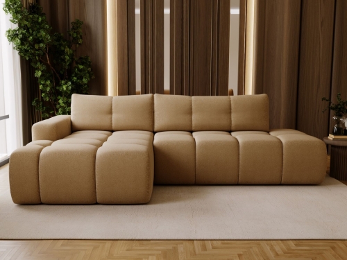 Sofa narożna do salonu z przeszyciami beż boucle FRANCO