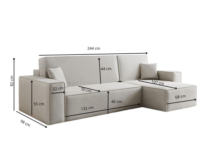 Narożnik beżowy klasyczny z funkcją spania CARLS