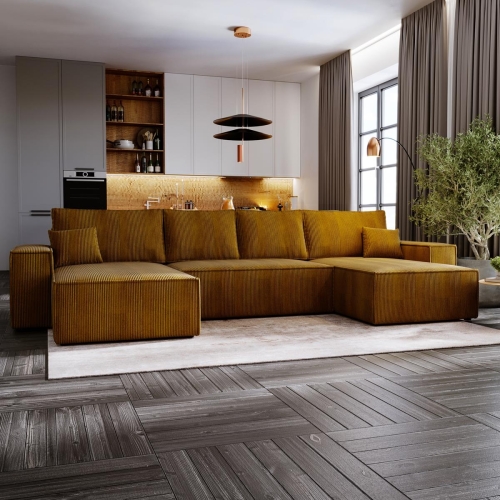 Narożnik z funkcją spania pomarańczowy w kształcie U MALO