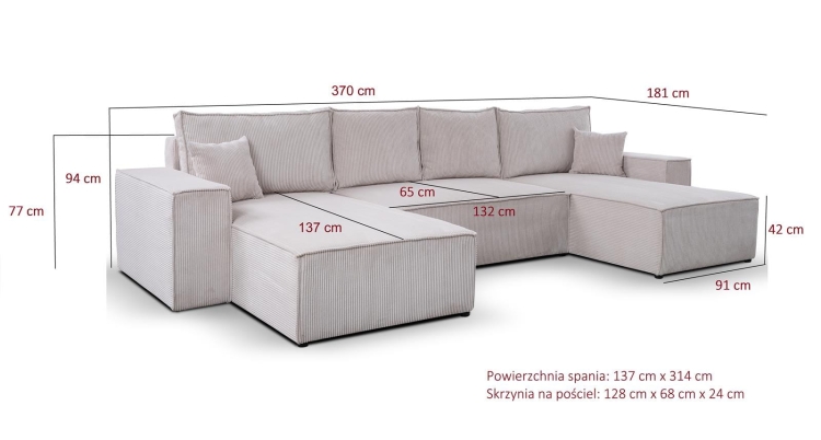 Narożnik z funkcją spania musztardowy w kształcie U MALO