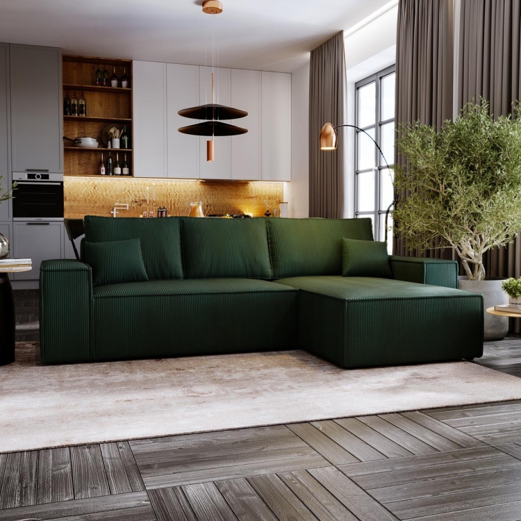 Narożnik sztruksowy rozkładany L MALO ZIELONY