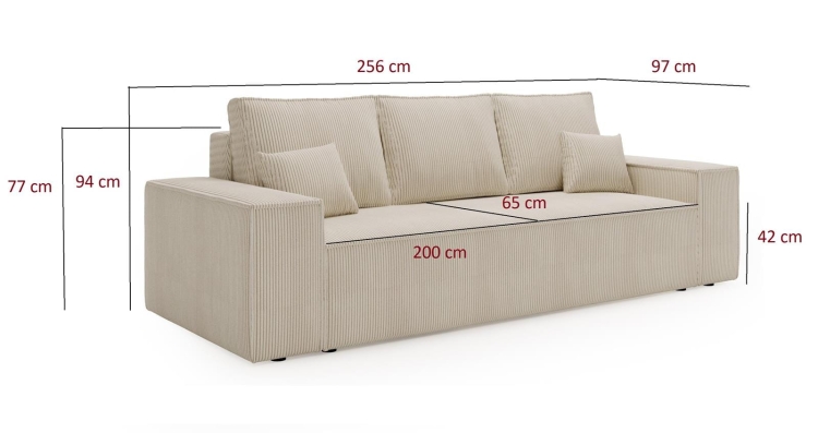 Sztruksowa sofa szara do salonu rozkładana MALO