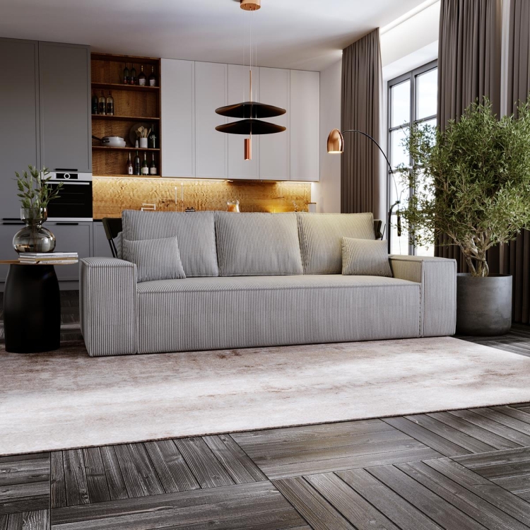 Sztruksowa sofa szara do salonu rozkładana MALO