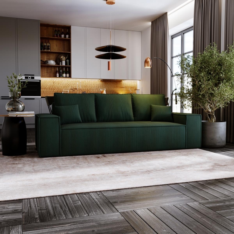 Zielona kanapa rozkładana z funkcją spania MALO