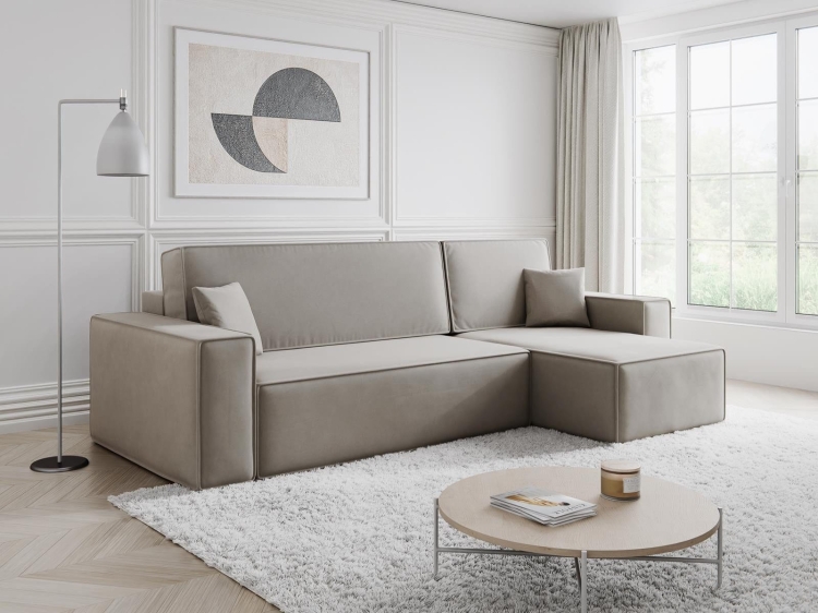 Narożnik beżowy klasyczny z funkcją spania CARLS