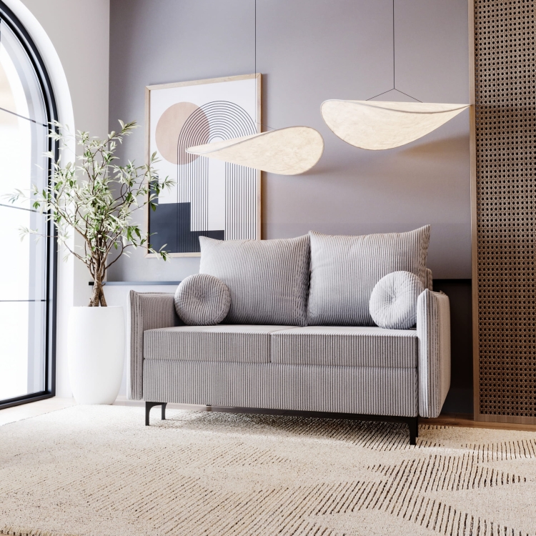 Sofka sztruksowa z funkcją spania mała LEO SZARY