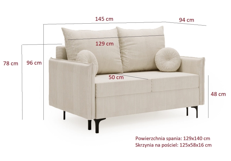 Dwuosobowa sofa z funkcją spania LEO OLIWKA