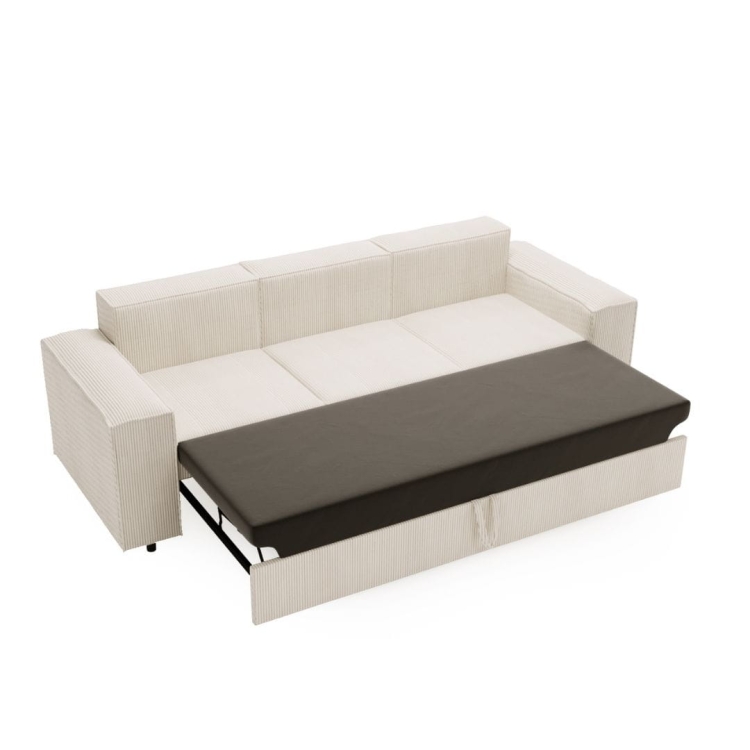 Sofa kremowa sztruksowa do salonu z funkcją spania SANTO