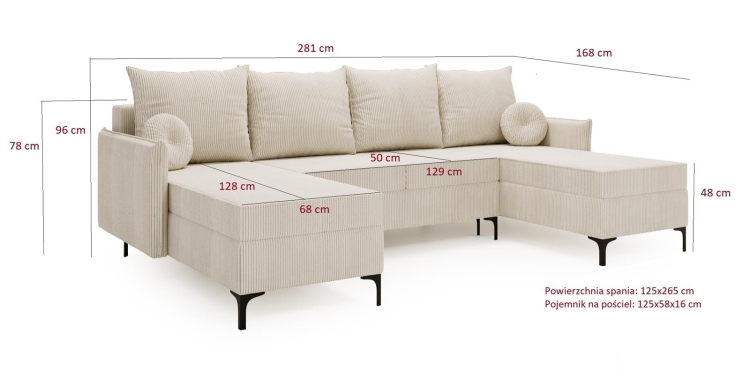 Minimalistyczny narożnik do salonu U 280 cm LEO GRAFIT