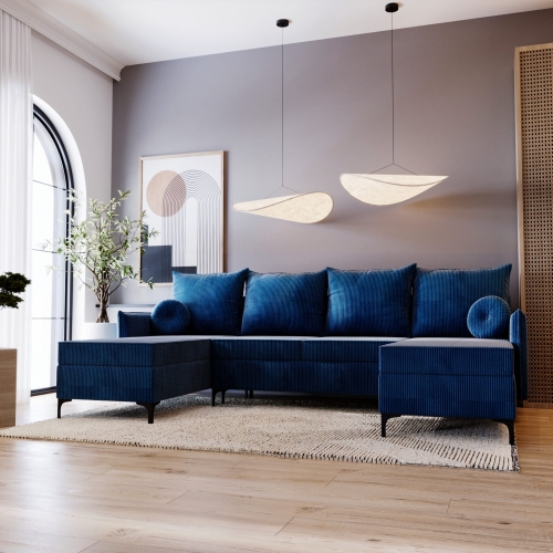 Narożnik U na wysokich nogach LEO NIEBIESKI SZTRUKS