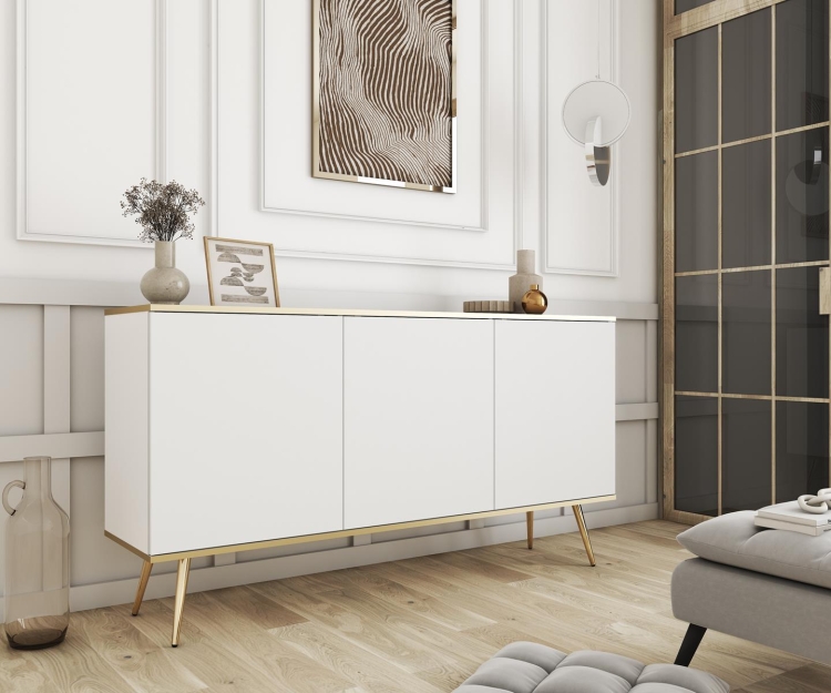 Komoda w stylu glamour do sypialni POLO BIAŁY+ZŁOTY