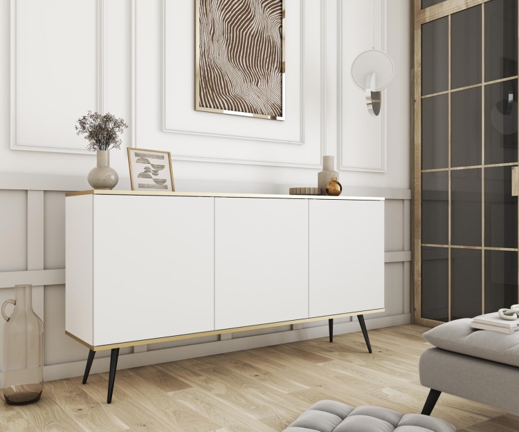 Elegancka komoda trzydrzwiowa 160 cm szeroka POLA BIAŁY+CZARNY