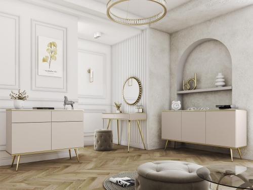 Mała komoda do przedpokoju glamour POLO BEŻ+ZŁOTY